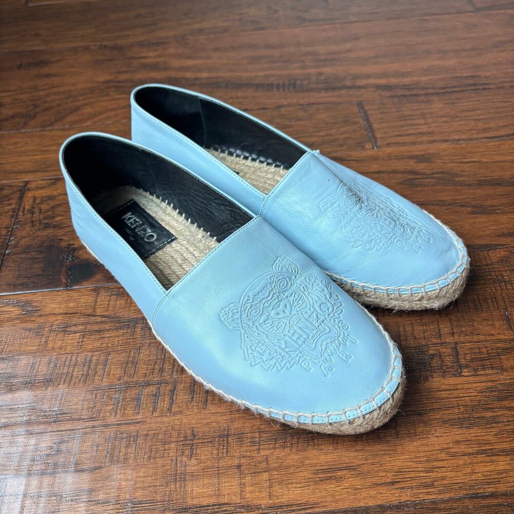 Kenzo Espadrilles Embossed Tiger Soft Baby Blue Leather GUC size 40 US 9